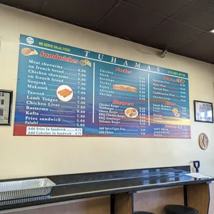 a menu on the wall
