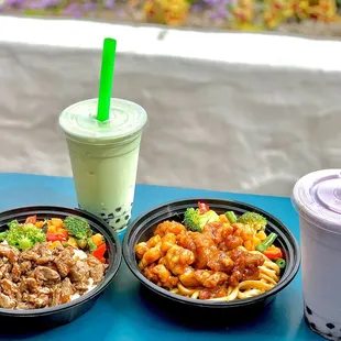 Bulgogi bowl and Mandarin Orange Chicken Bowl