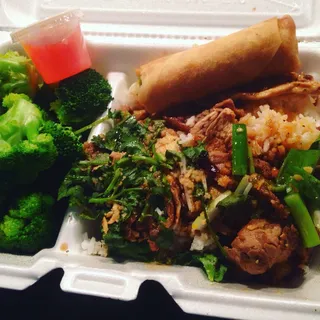Pad Gra Tiam Prik Thai Over Rice Stir-Fried