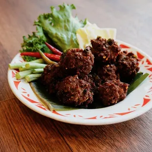 Laab Moo Tod - Isan-style Laab crispy meatballs.