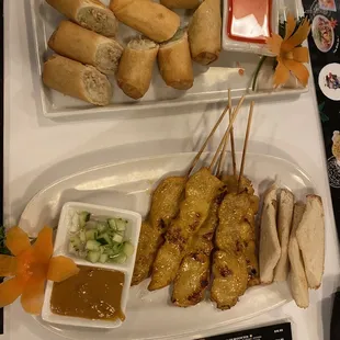 Spring Rolls and Satay Chicken