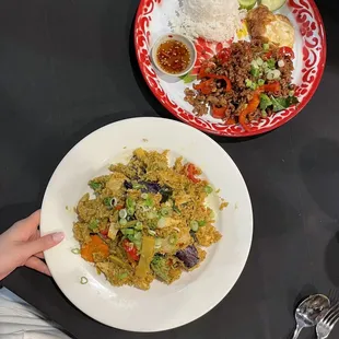 Top: pad KraPow Bottom: Thai Basil fried rice with chicken - Street Style