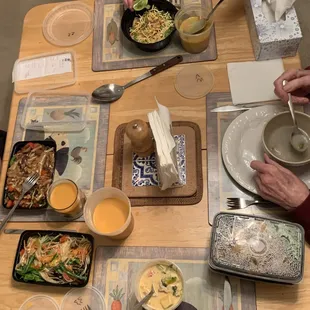 Som Tum Pu Pla La Pad Kee Mao with Beef Pumpkin Chicken Curry Thai Ice Tea Gai Yaang with added veggies Khao Soi Chicken