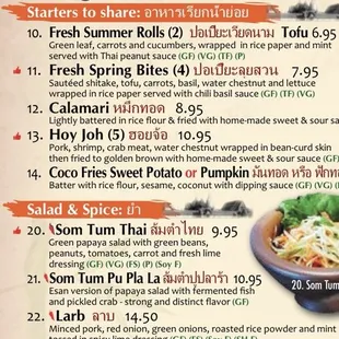 Dinner appetizer menu