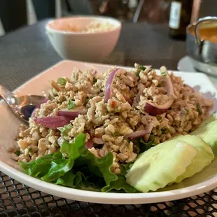 Larb gai (chicken graciously subbed for pork)