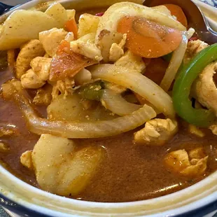 Yellow curry with chicken and veggies