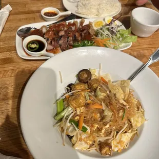 Kao Moo Dang street food platter in background (plenty food) and the Pad Woonsen in the front (amazing)