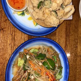 Fried Calamari and Papaya Salad Isaan