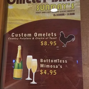 Sunday Omelet Bar $4.95 Bottomless Mimosa&apos;s WOW!