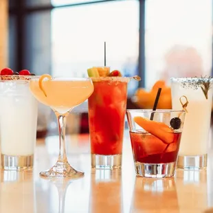 Santa Fe Blue, French 75, Tula's Bloody Mary, Spiced Cherry Old Fashioned, and Rosemary Paloma.