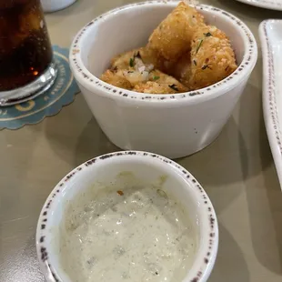 The "tots". They forgot the tzatziki, but did give me a green chile ranch dressing.