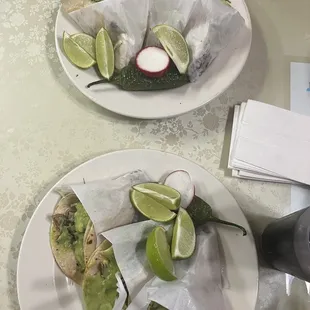 two plates of food on a table