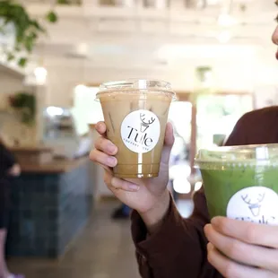Vanilla latte and matcha!