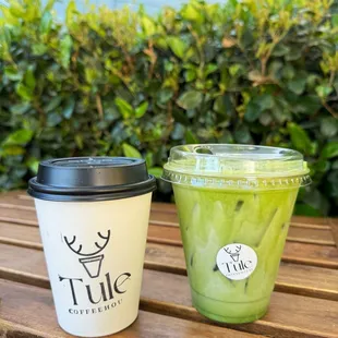 Cappuccino and Matcha Oat Latte