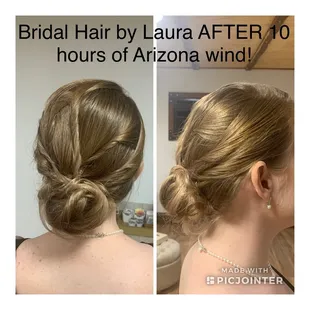 Bridal Hair by Laura AFTER 10 hours of AZ wind! I didn't get a before the ceremony photo.