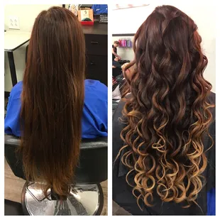 Before and after of Clover Belle's amazing ombré-balayage, if you have long hair and are needing to give it some TLC she's the one to see!