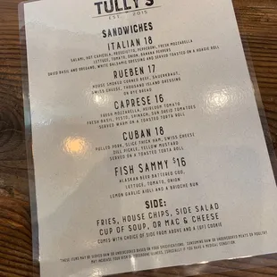 Sandwich Menu (Summer 2023)
