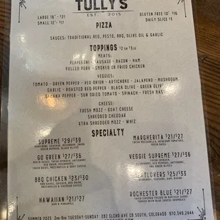 Pizza Menu (Summer 2023)