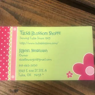 Owner Rachel's business card