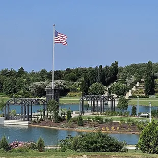 The Stanford Family Liberty Garden is a half-acre garden on a peninsula in the seven-acre lake.