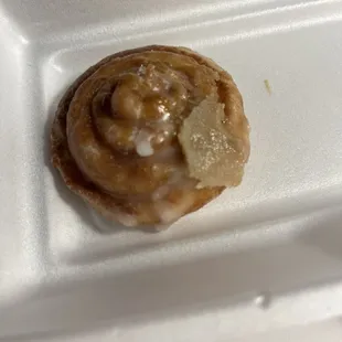 Mini cinnamon roll. Perfect size to go with a chocolate drizzled old fashioned!