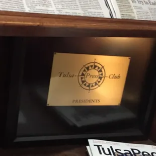 The Tulsa Press Club plaque