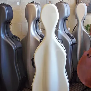Cello cases at Tulsa Strings Violin Shop