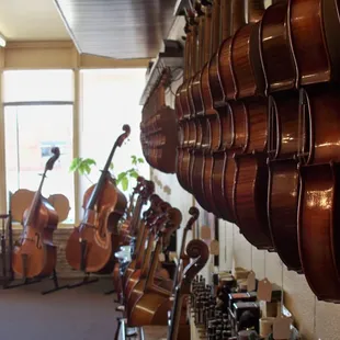 Violin and bass selection at Tulsa Strings