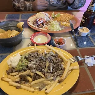 Steak fries and fish tacos