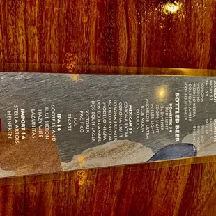 Drink menu
