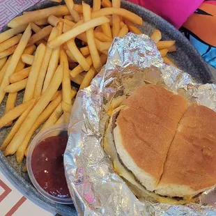 Kids burger and fries