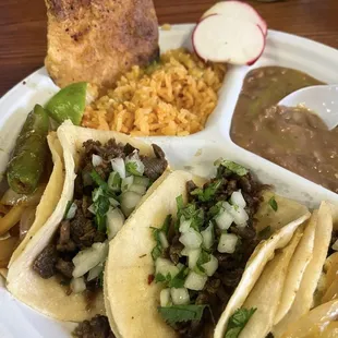Carne Asada tacos w rice n beans