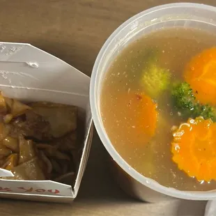 Lad Na chicken to-go (I dumped the noodles into the broth cup and devoured it like noodle soup)