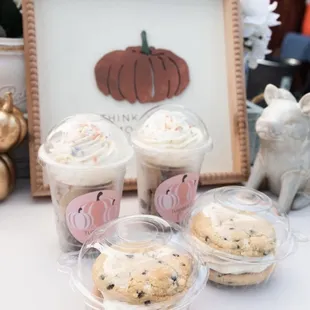 Pumpkin spice cookie cups and chocolate chip cookie sandwiches.