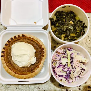 Pumpkin pie, collard green, slaw