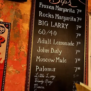 Blackboard Bar Menu