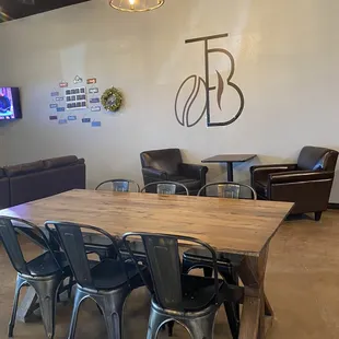 a table and chairs in a restaurant