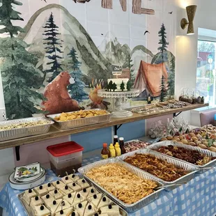 a table of desserts at a birthday party
