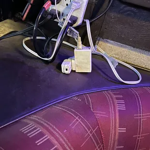 a close up of a purple couch