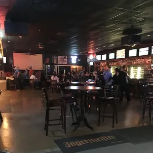 TVs, tables and stage