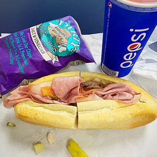 a sandwich and a drink