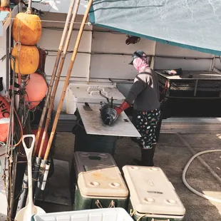 a man working on a boat