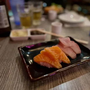 Salmon and yellowtail nigiri