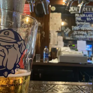 a pint of beer in a pub