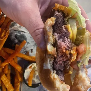 Beer battered burger from the inside