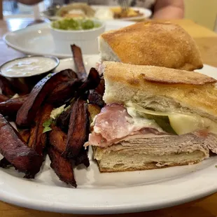 Cubano sandwich and sweet potato fries