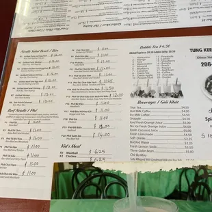 the menu for the restaurant