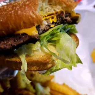 The Gourmet Hamburger with fries and drink in a can..$8.99