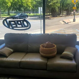 a couch and lamp