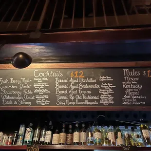 a bar menu on a blackboard